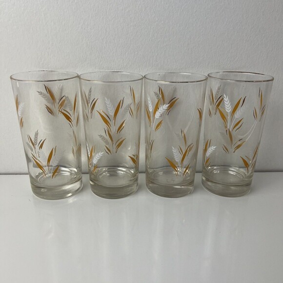 Vintage Libbey Wheat Glasses With Gold Trim Set Of 4 - Picture 1 of 3